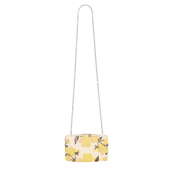 KAYU Nara Embroidered Straw Clutch Bag Chain Strap